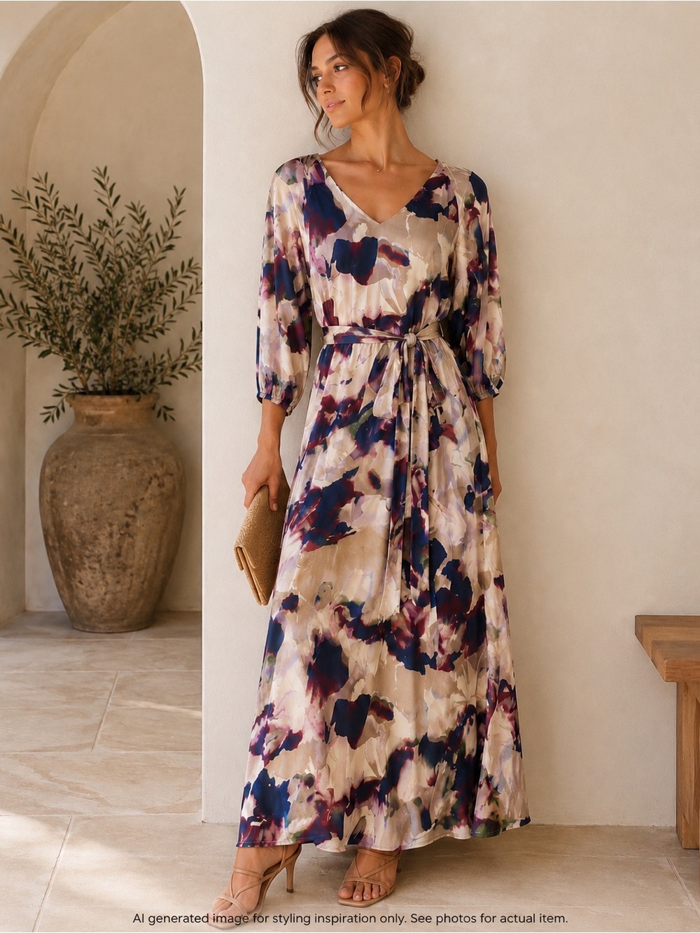 Part Two Watercolor Belted Maxi Dress XS European Designer